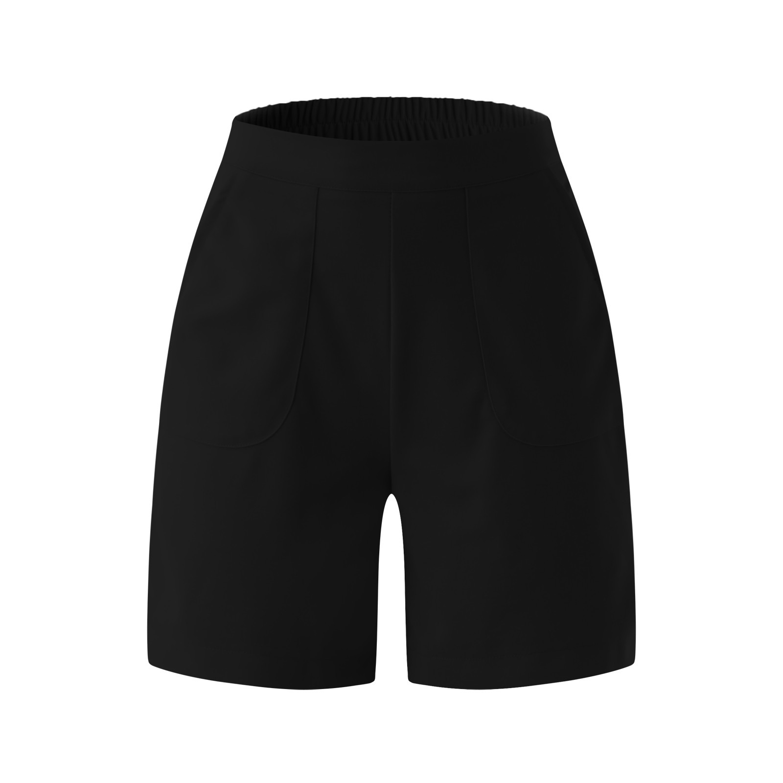 thumbnail image 5 of Pantalones cortos casuales de cintura alta para mujer - Cintura elástica, corte holgado, mezcla de algodón, liso, 5 of 6